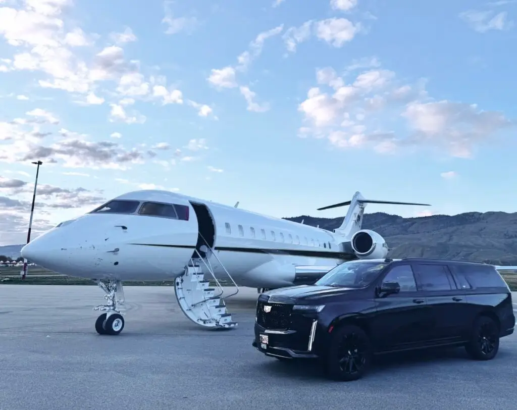 cadillac escalade chauffeur service at private fbo airport